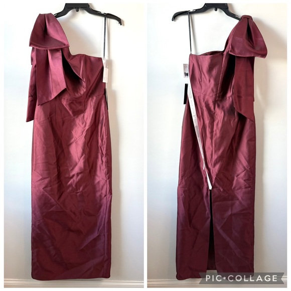 ALFRED SUNG Burgundy One-Shoulder Maxi Dress - Picture 2 of 8